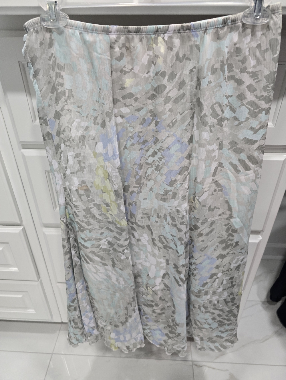 Ruby Rd. Elastic Waist Skirt with Pale Blue, Gray, and Cream Accents